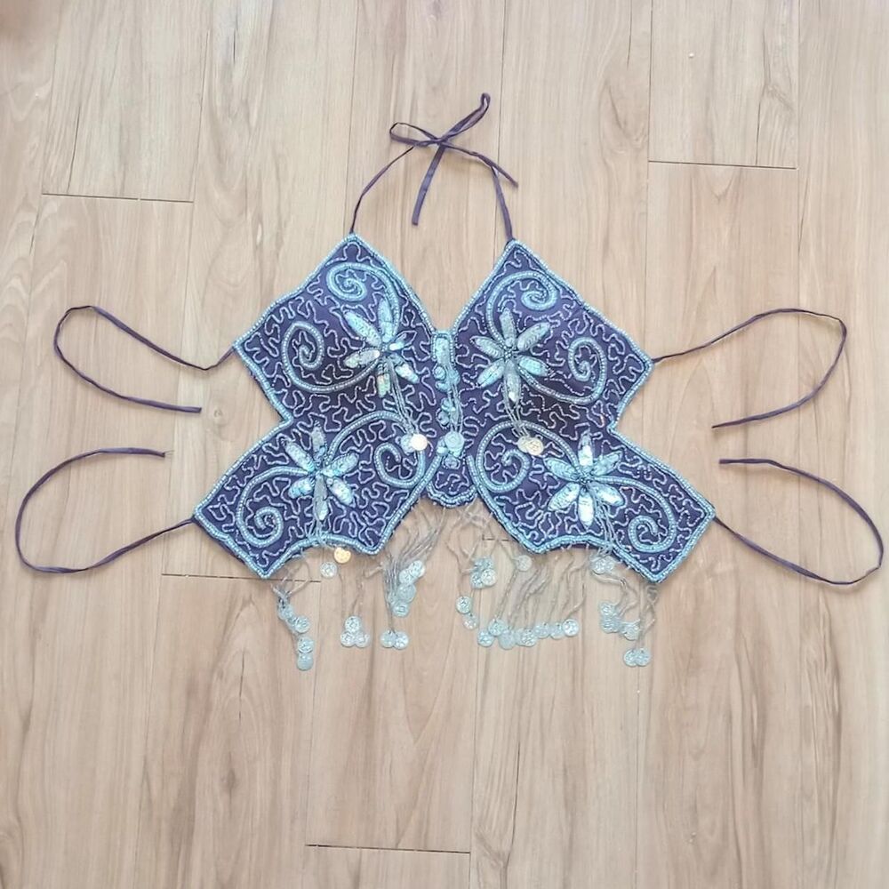 Y2K Purple Beaded Sequin Butterfly Fairy Top